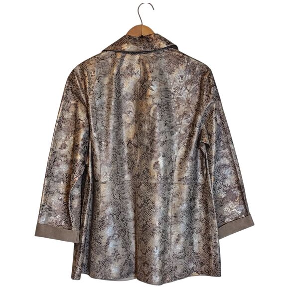 Chicos Jacket Womens Large Metallic Snakeskin Leather Reversible Coat Chic - Picture 2 of 13